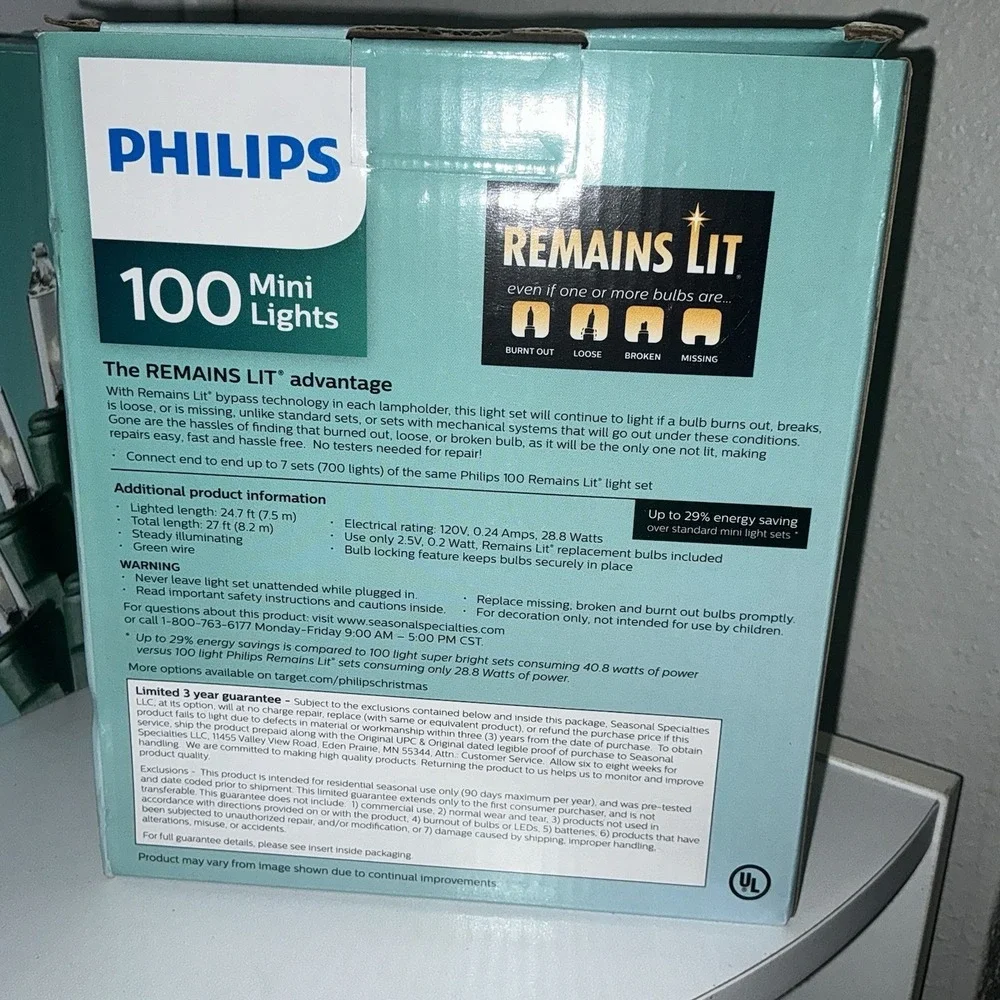 2x Philips 100 Clear Mini Lights with Green Wire Christmas Remains Lit NEW (200)